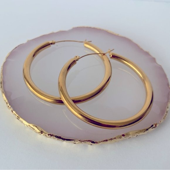 18k Gold Plated Large Circle Hoop Earrings - Picture 7 of 9